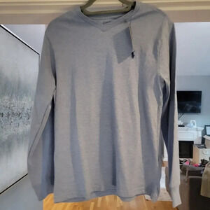 Polo Ralph Lauren Boy's Blue Long Sleeve V-Neck Pullover T-Shirt Size Large